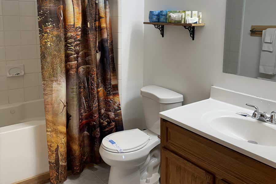 Shower And Tub Combo In The Cedar Suite Rental Cabin At The Pmr