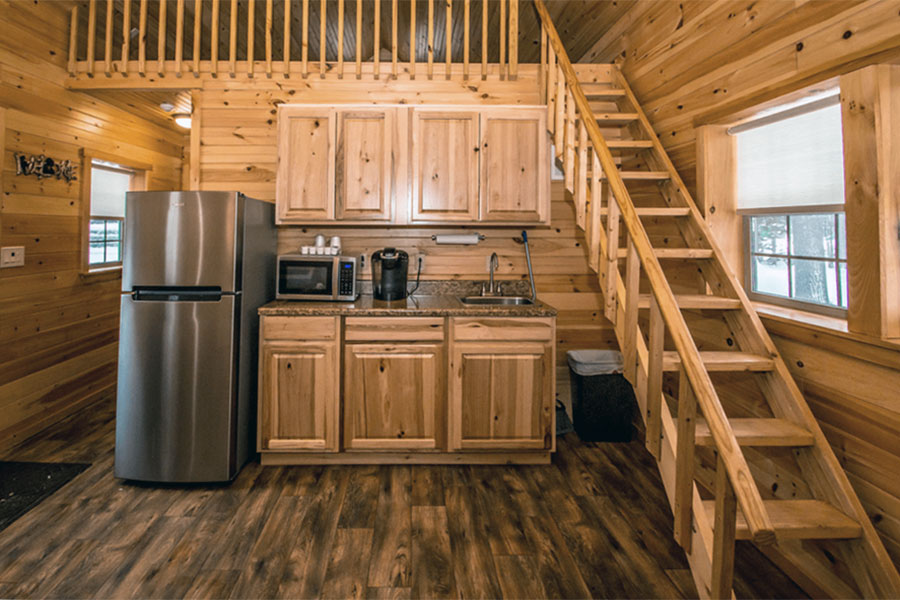 Kitchenette And Open-style Children's Loft In The Pine Suite Rental Cabin At The Pmr